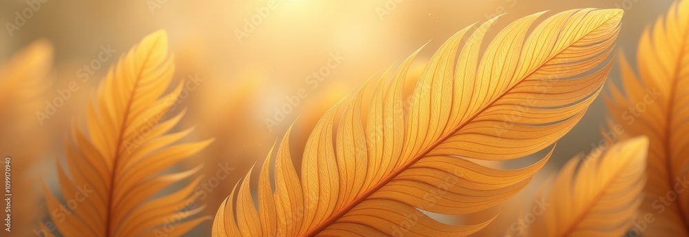 Poster a close up of a feather with a yellow background
