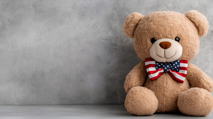 Fototapeta premium Patriotic Teddy Bear with American Flag Bow Tie