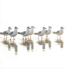Obraz premium Flock of seagulls walking on the surface of the water 