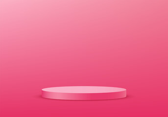 Pink background vector 3d with podium. 3D abstract studio room with pedestal podium. Space for selling products on the website. Vector illustration.