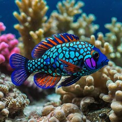 Obraz premium A charming mandarin fish hovers near the coral.