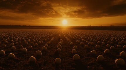 Obraz premium Golden Sunrise Over a Melon Field