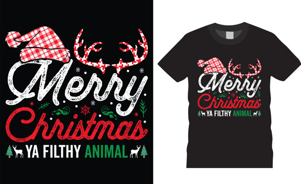 Merry Christmas ya filthy animal Christmas day t shirt design vector template