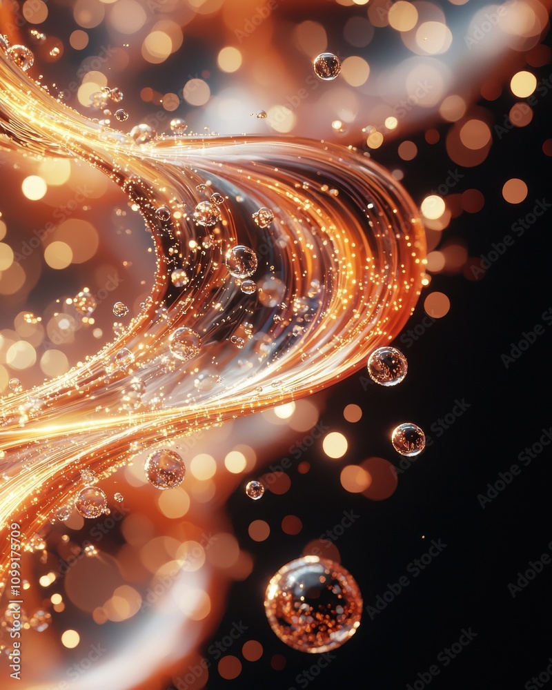 Poster dynamic swirls of light and bubbles abstract art digital creation colorful environment close-up view