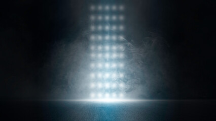 Dark scene street, stage lights studio room, spotlights asphalt floor and smoke floating up interior texture, night view for display products night club hall concert, Halloween Backdrop © chiew