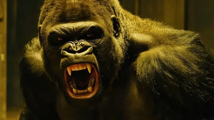 Obraz premium Fierce Gorilla Roaring in Captivity Setting