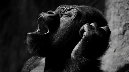 Fototapeta premium Intense Expression of a Gorilla in Monochrome