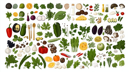 Culinary Ingredients Collection: A vibrant and delicious assortment of fresh ingredients, perfect for showcasing your recipes, menus, or culinary creations.