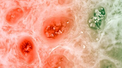 Fototapeta premium Active muscles under microscope reveal intricate cell growth patterns, showcasing the dynamic processes of life and regeneration.