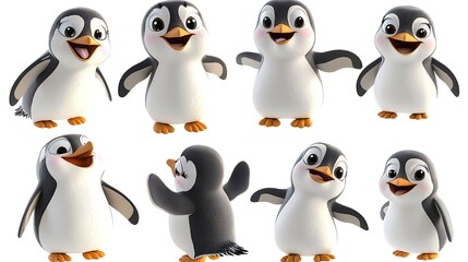 Fototapeta premium Adorable Cartoon Penguin Poses Happy Playful D Render