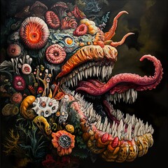 Obraz premium Surreal Organic Monster: A Dark Fantasy Painting