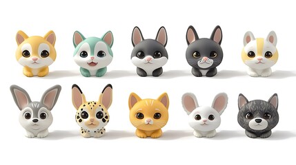 Obraz premium Adorable Cartoon Animal Collection Cute D Rendered Pets