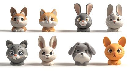 Obraz premium Cute Cartoon Animals Bunny Cat Kitten Collection