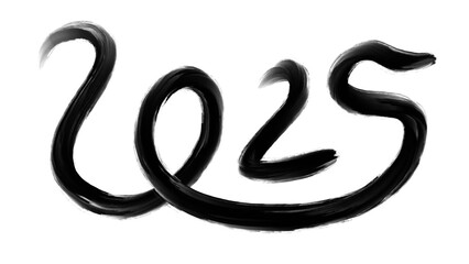 Obraz premium 2025 snake handwritten silhouette of a curved snake forms the number 2025, isolated on a white background. Symbol of Chinese New Year 2025. illustration Wallpaper