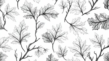 Detailed Pencil Sketch Of Autumn Leaves And Branches