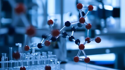 Protein structure model displayed on a digital screen, showcasing intricate molecular details and scientific research concepts.