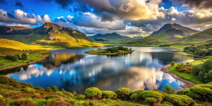 Stunning Loch Scenery in Knockan Crag National Nature Reserve, Northwest Highlands, Scotland - Breathtaking Landscape Photography, Nature Views, Tranquil Waters, and Scenic Beauty