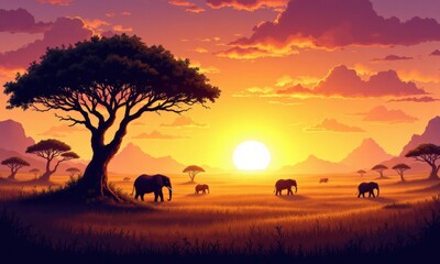 Serene Sunset Safari with Elephants