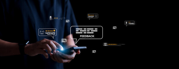 Feedback concept, user comment rating online, writing feedback reviews, and reputation management...