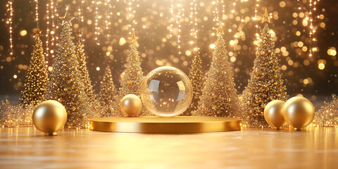 Christmas Snow Globes with Golden Background
