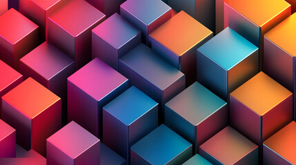 Obraz premium A bold 3D cube pattern with rich pink, blue, and orange tones, featuring dynamic gradients for a striking modern design.