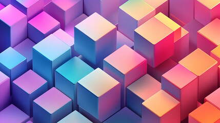 Obraz premium A pastel 3D cube arrangement with soft gradients of pink, blue, and lavender, creating a soothing and artistic visual appeal.