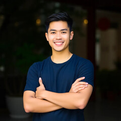 Obraz premium Portrait of a young handsome asian beautiful man