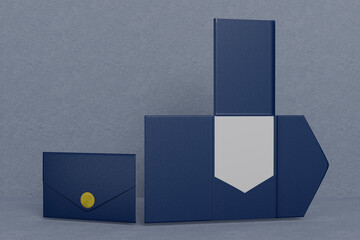 Blank white card with blue envelope for template mock up 3d rendering V4