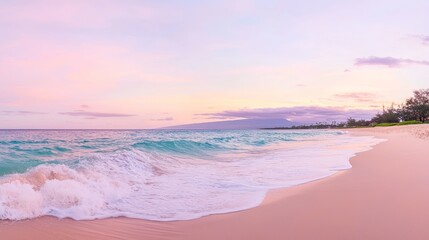 Fototapeta premium Tranquil Sunset Beach Vista with Vibrant Colors and Gentle Waves - Perfect for Vacation Concepts