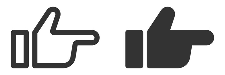 Obraz premium Minimal hand pointing icons in outline and solid styles.