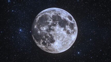 Fototapeta premium Detailed vector image of a full moon glowing in the night.