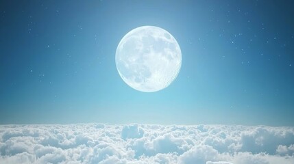 Fototapeta premium Enchanted Night Sky with Glowing Full Moon and Scattered Stars, Dreamlike Ethereal Skyscape with Wispy Clouds - Ultra-Detailed
