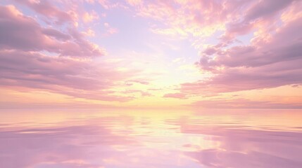 Obraz premium Tranquil Twilight Skyscape with Pink and Gold Clouds Reflecting on Still Lake Waters for Calming Imagery