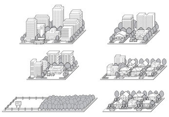 都市景観の立体イラスト.  建物のベクターイラスト. © keko-ka