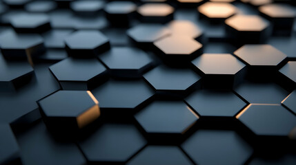 A sleek, minimalistic black hexagonal grid with subtle gold highlights, creating a modern and sophisticated appearance