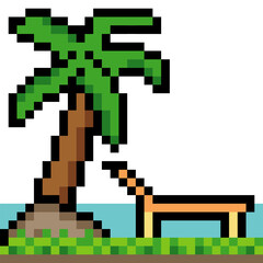 Beach vacation in pixel art style