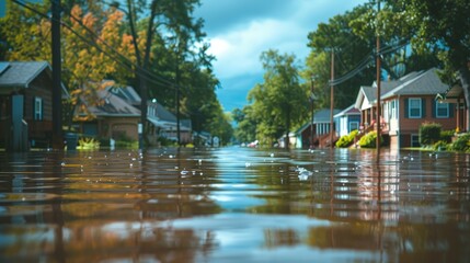 Obraz premium Devastating Floodwaters Engulf Streets and Homes in a Striking Scene of Natural Disasters