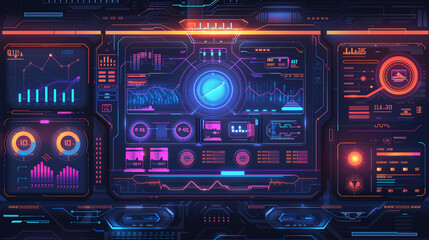 Fototapeta premium Futuristic financial dashboard with neon data visuals