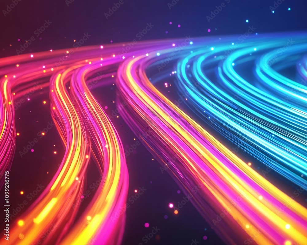 Poster vibrant lines of colorful light flow smoothly, creating a mesmerizing abstract background that capti