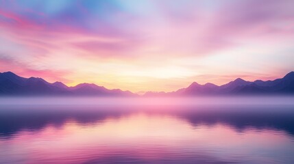 Fototapeta premium Majestic Sunset Skyscape Over Tranquil Lake with Silhouetted Mountains - Ultra-Detailed Nature Scene