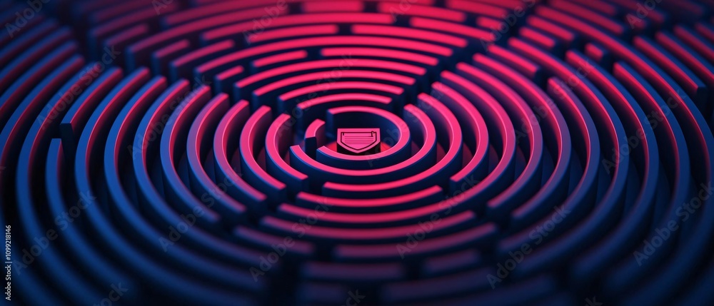Poster a vibrant abstract pattern created with circular lines in red and blue, forming a mesmerizing design