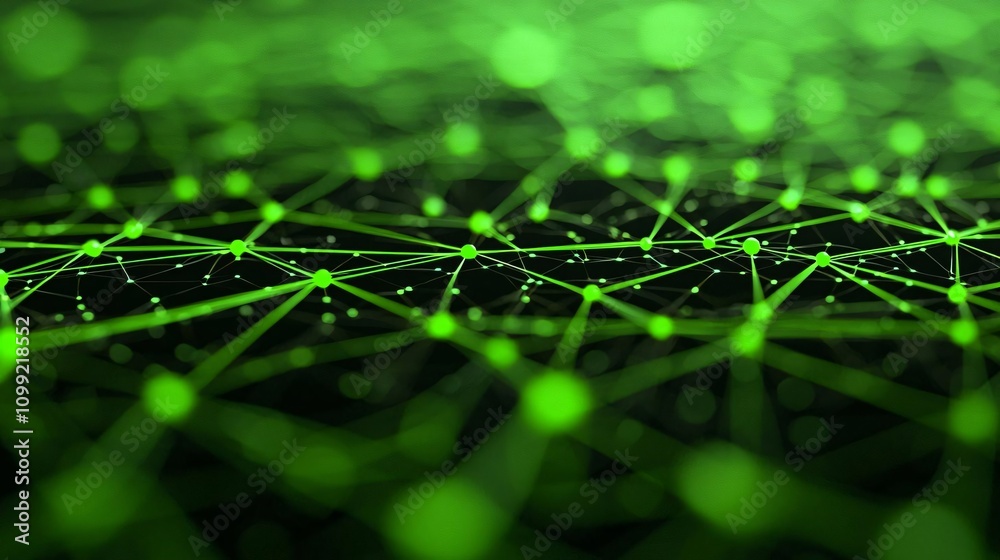 Poster abstract green network connections representing data flow and digital communication in a tech enviro