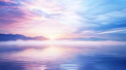 Obraz premium Serene Dawn Skyscape: Tranquil Morning Light Over Quiet Lake for Relaxation and Calm Imagery