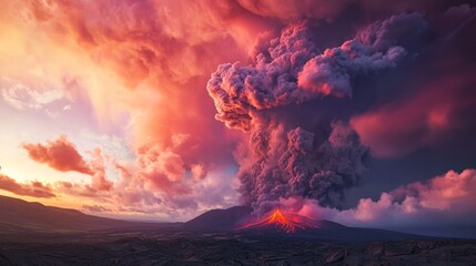Fototapeta premium Raw Power Unleashed: Stunning Volcanic Eruption in Twilight Sky