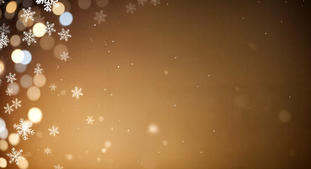 A Christmas wallpaper featuring snowflakes and bokeh lights on the left, with space for text on the right.