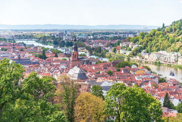 Fototapeta premium The Heidelberg Old Town view from the Castle garden on the hilltop, Heidelberg, Germany, 19 Aug 2022