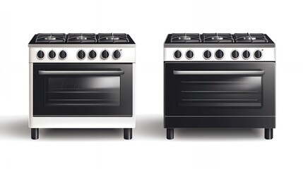 Obraz premium Two freestanding ranges, one white and one black, offer stylish kitchen options.