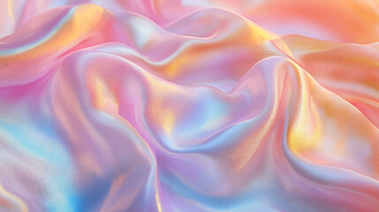 Fototapeta premium Blurred Holography abstract background in blue pink colors. Holographic color wrinkled pearlescent foil. Holographic iridescent rainbow fabric abstract background illustration.