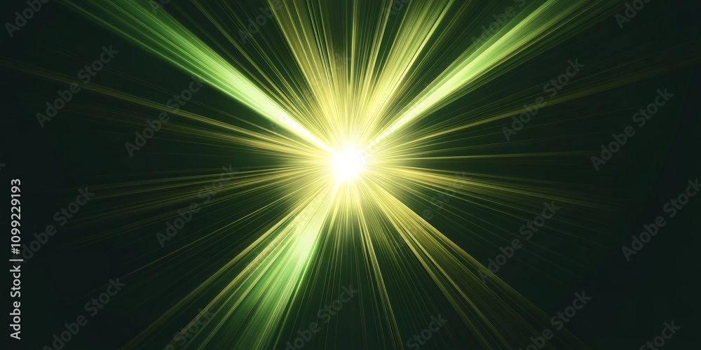 Wall mural bright, green and yellow light rays burst from a central point, creating a dynamic and energetic vis