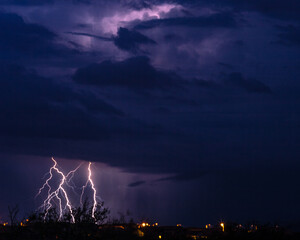 lightning in the night over the city